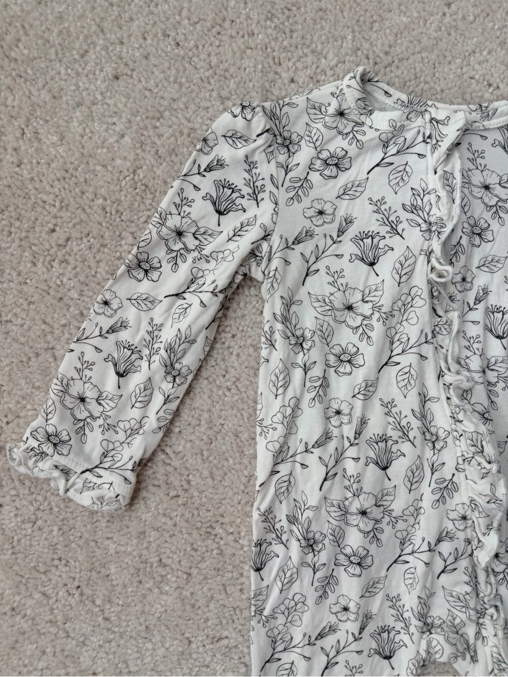 Little Me White and Black Floral Footie Ruffled Zippered One Piece - Picture 2 of 10